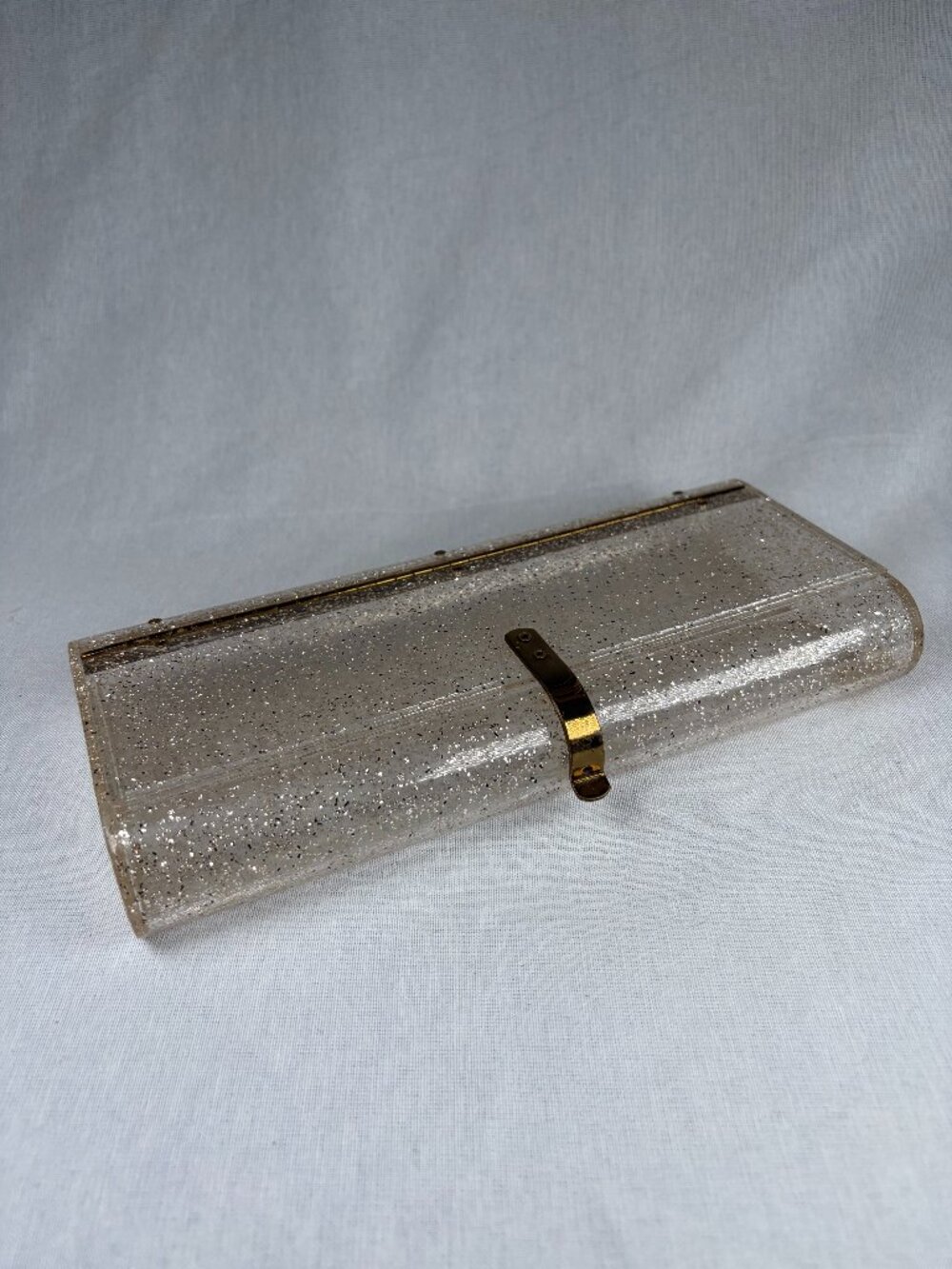 Vintage Confetti Lucite Box Clutch Purse Gold